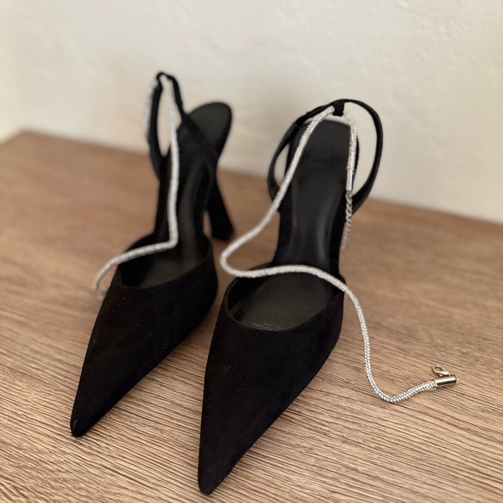 H&M Elegant Black Heels with Silver Detailing